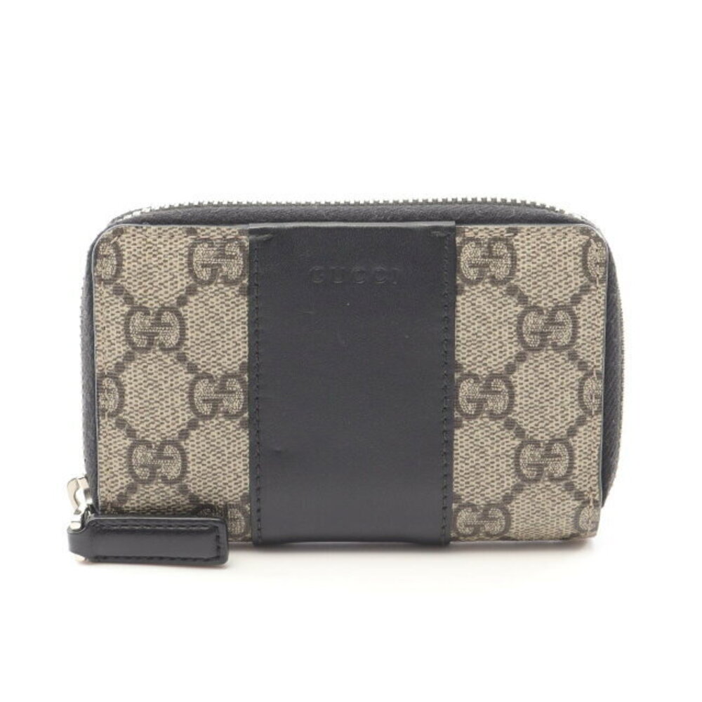 Gucci GG Supreme Round Wallet Canvas Leather Beige Black